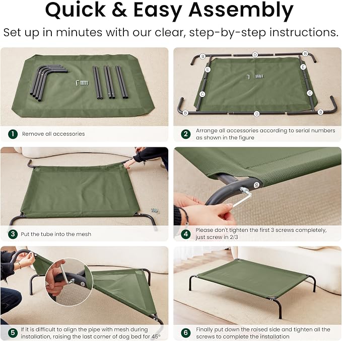 Love's cabin Elevated Cooling Dog Bed for Medium Dogs, Portable Indoor & Outdoor Raised Pet Dog Cat Cot, Durable Summer Frame with Breathable Mesh, Olive Green, 43" x 31.5" x 8"