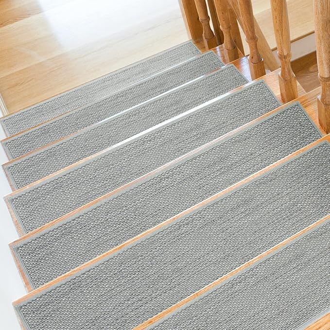 Stair Treads Non Slip for Wooden Steps Indoor 9" x 36" 15 Pack Extra Wide Stair Tread Carpet Stairs Runner, Step Pads with Reusable Adhesive for Dogs Kids Elders, Machine Washable, Light Grey