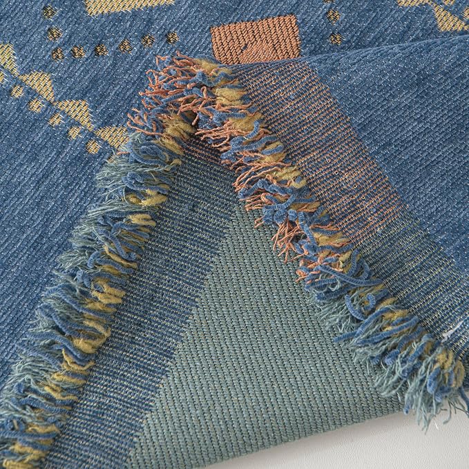 VClife Boho Couch Cover Blue Geometric Jacquard Pattern Sofa Cover, 1 Piece Large Couch Covers for 2 Cushion Couch Sofa Washable Plush Chenille Sofa Protector for Living Room, 71x118 Inch