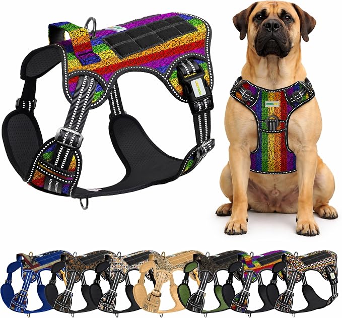 Homapet. Tactical Dog Harness with Dual Leash Attachment Points, Adjustable and Reflective Military Grade Dog Vest with Comfort Control Handle (Love, L)