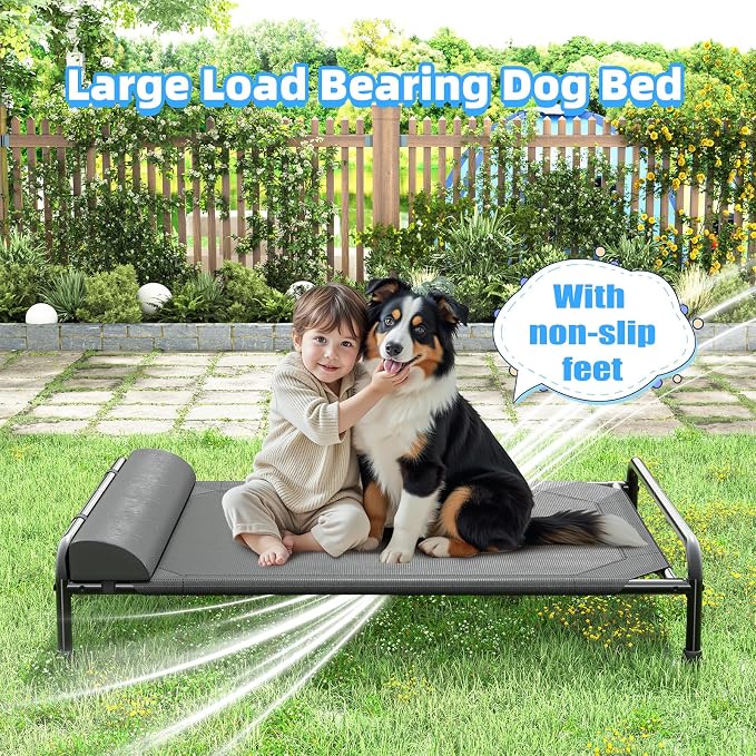 Simple Trending Elevated Dog Bed for Large Dogs, Cooling Raised Pet Cot with Bolster, Breathable Outdoor Couch Bed, 44.5" x 31", Black (Pack of 2)