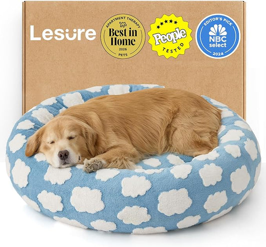 LE SURE Shown on TV Jacquard Donut Dog Beds Extra Large,Blue 42x42x9in | XL Orthopedic Calming Pet Bed Sofa, Original Design Pattern,Washable Cover, Home Decor as Gift for Pet,Anti Slip Bottom