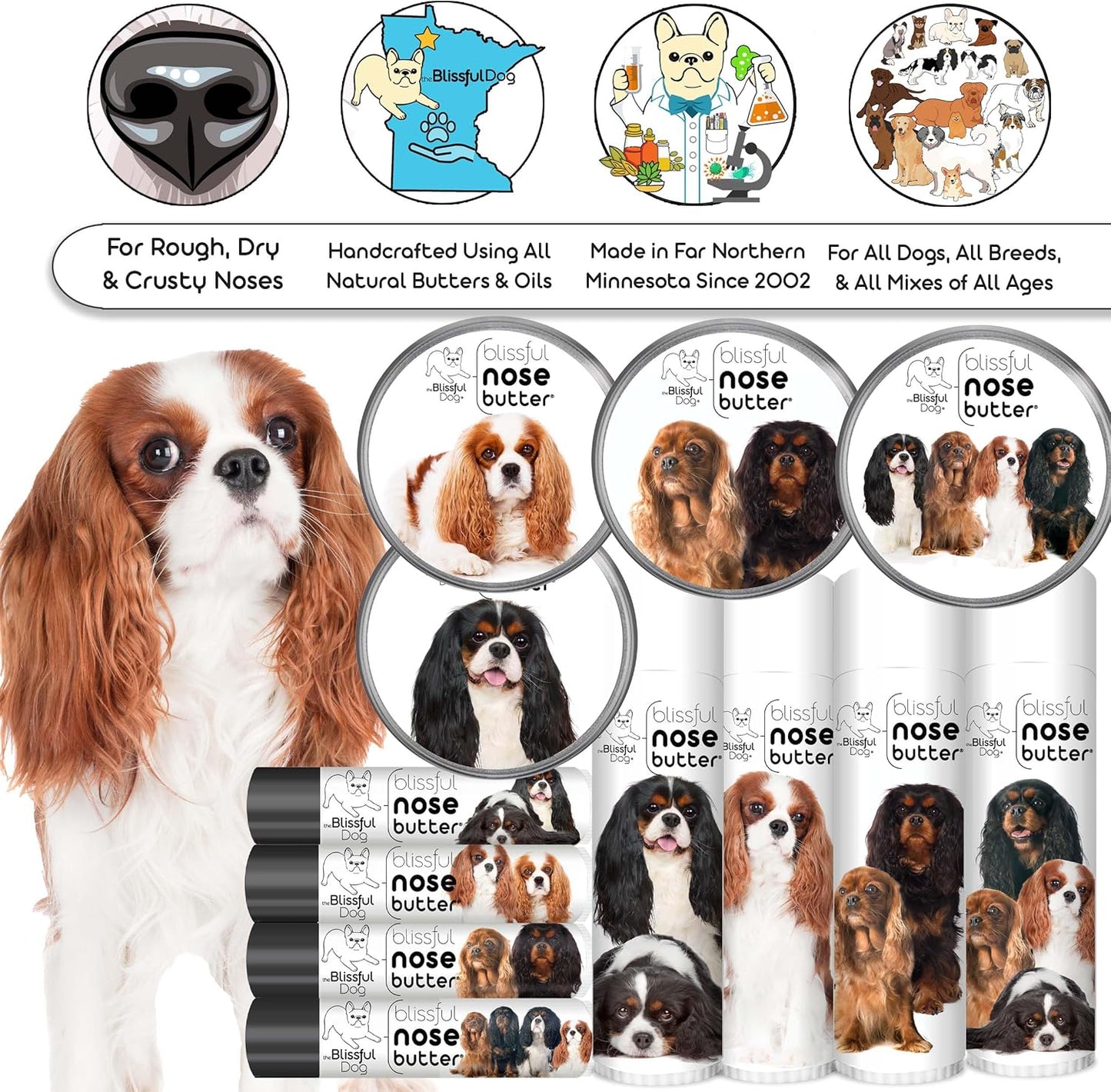 The Blissful Dog Cavalier King Charles Spaniel Unscented Nose Butter - Dog Nose Butter, 8 Ounce