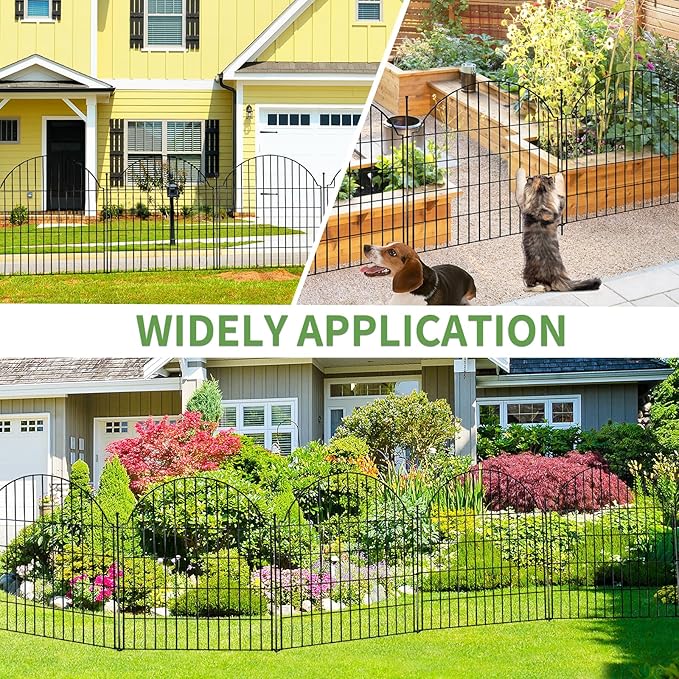10 Panels No Dig Decorative Garden Fence, 32in (H) x 23.6ft (L) Outdoor Animal Barrier Fencing with Ground Stakes, Temporary Rustproof Metal Wire Panel Border for Rabbit,Dog