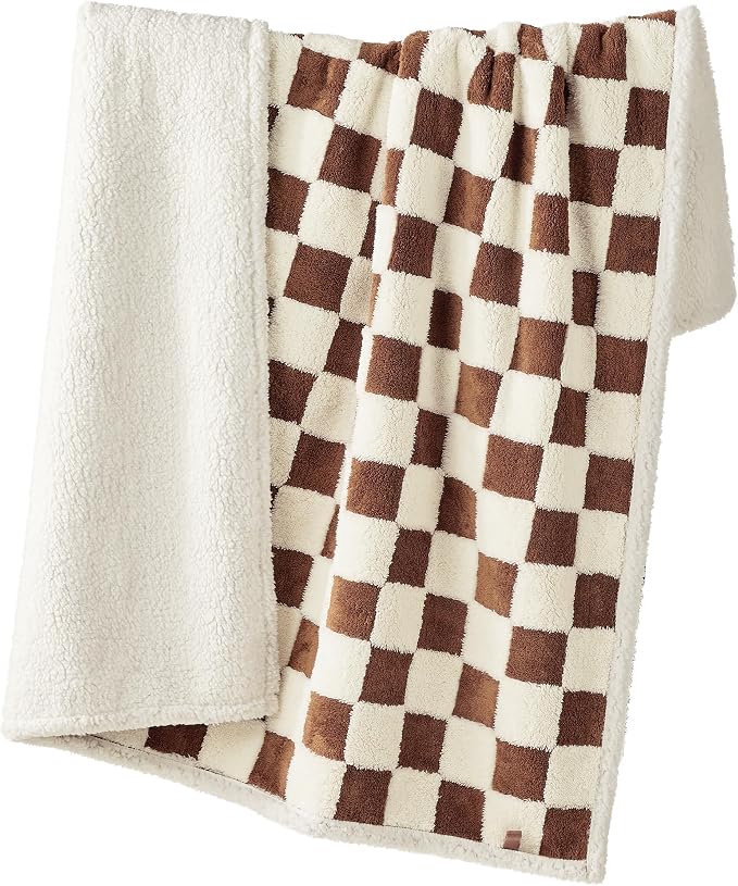 LE SURE Waterproof Dog Blankets for Medium Dogs Cute 3D Jacquard,30x40 | Puppy Blanket for Cat Aesthetic Gift, Warm Soft Sherpa Throw Washable, Reversible Pet Couch Protector, Brown Checks