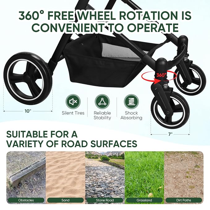 3-in-1 Foldable Pet Stroller for Dogs & Cats, 33lbs | All-terrain 7"/10" wheels | Compact storage | Storage basket | Breathable linen | Cup holder & rear brakes