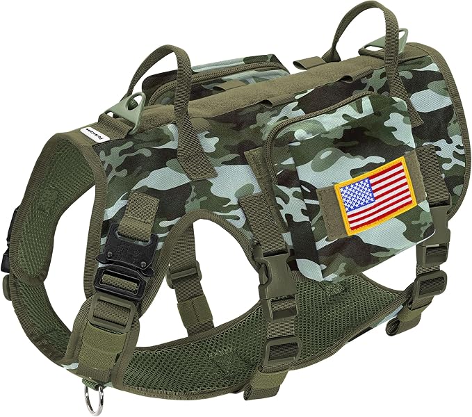 Forestpaw Tactical Dog Harness Pouches and Patches Set,S,Camo Green | Adjustable Fits 17-25" Chest,20-35 lbs,No Pull Military Style Service Dog Vest for Daily Walking Training,Medium Dogs