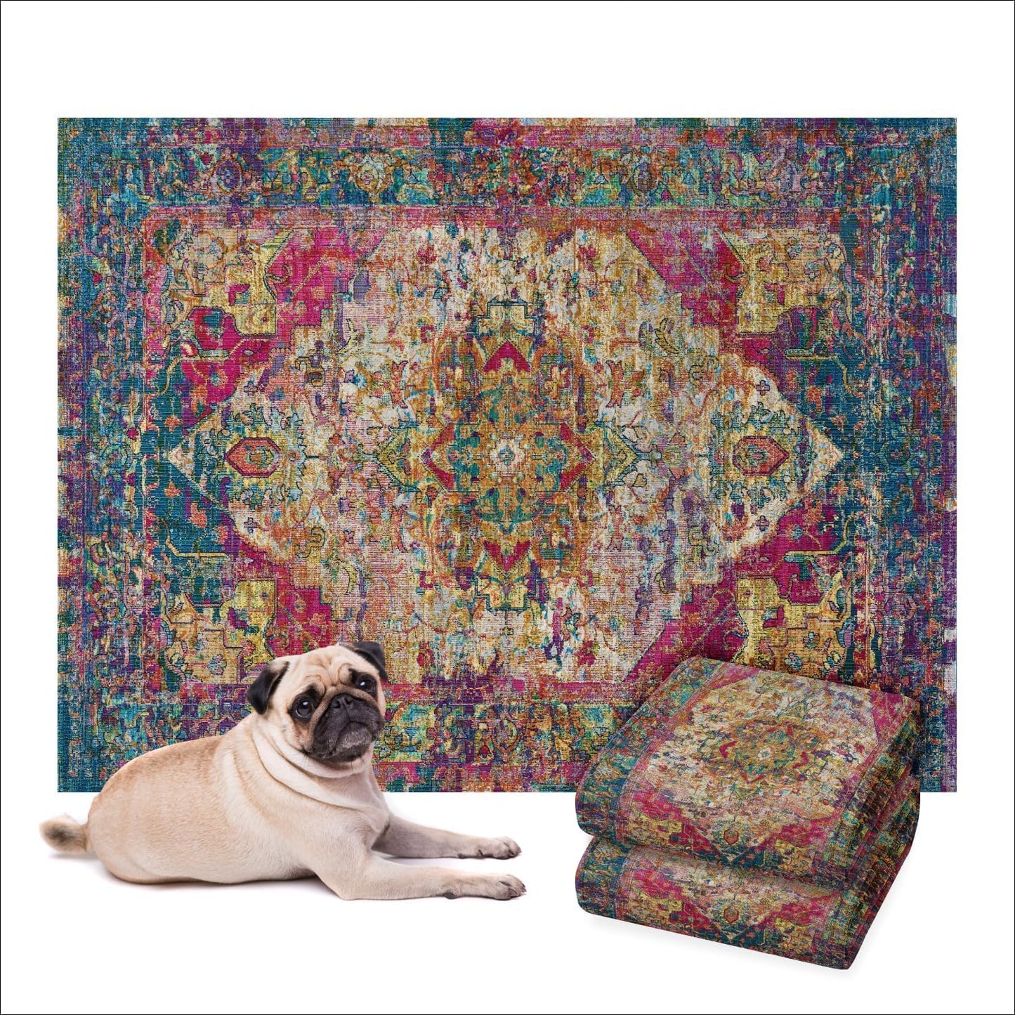 LOVEWAG Washable Dog Pee Pads, 36" x 48", Waterproof, Non-Slip, Super Absorbent, Reusable Machine-Washable, 2-Pack (Bohemian Jewel)