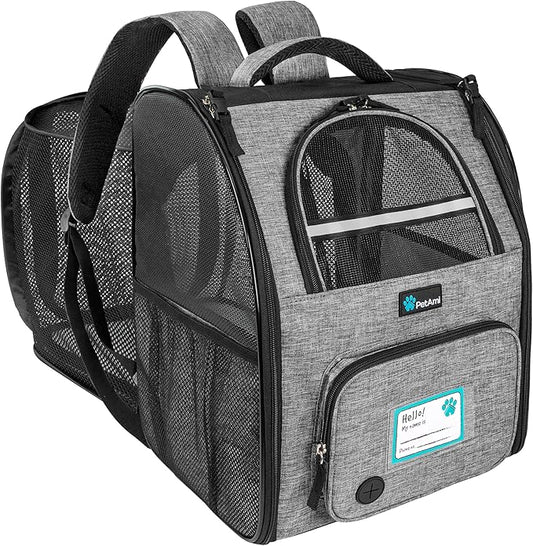 PetAmi Expandable Dog Backpack Carrier for Cats & Pets, Breathable Cat Carrier Backpack with Top Window & Multi-Entry, Ventilated Foldable Travel Carrier for Small Medium Pets up to 18 lbs, Light Gray