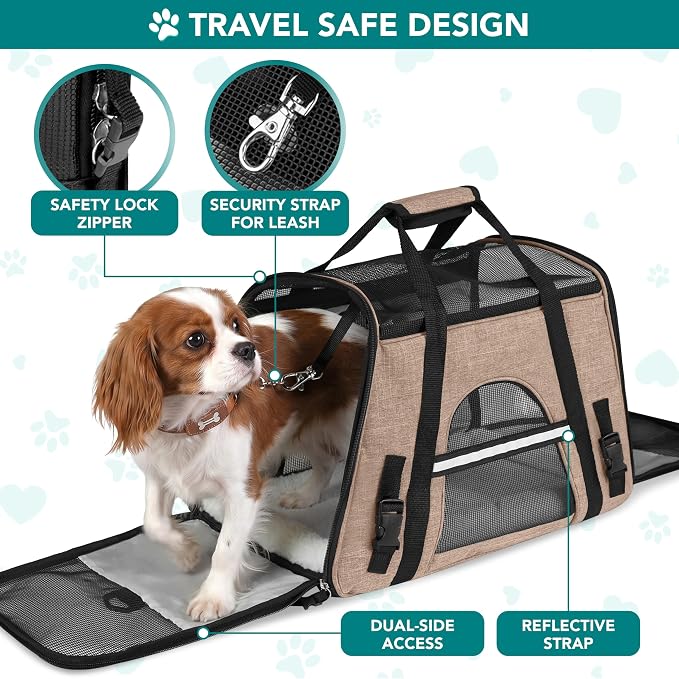 PetAmi Airline Approved Pet Carrier for Cats & Small Dogs, Soft Sided TSA Travel Carrier Bag with Sherpa Bed, Breathable Mesh Ventilation, Collapsible Bowl, Up to 18 lbs, Large Heather Taupe