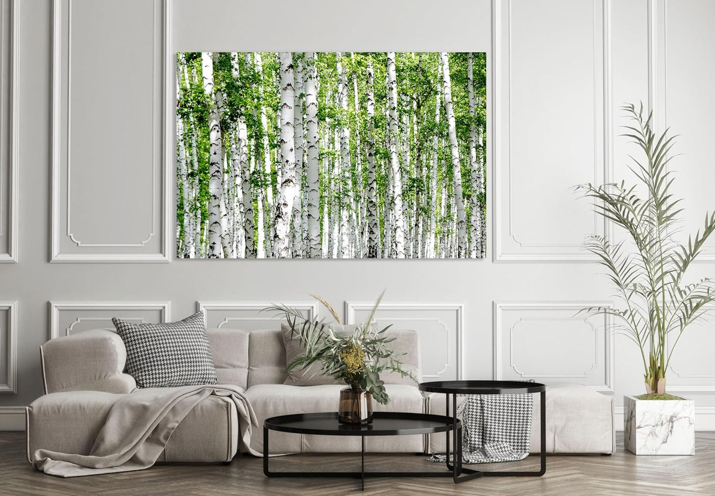 Nature Wall Art Prints - Ocean Forest Mountain Lake Canvas Landscapes - Small to Extra Large Living Room Bedroom Kitchen Bathroom Décor (Green Brich Trees, 31L" x 47W")