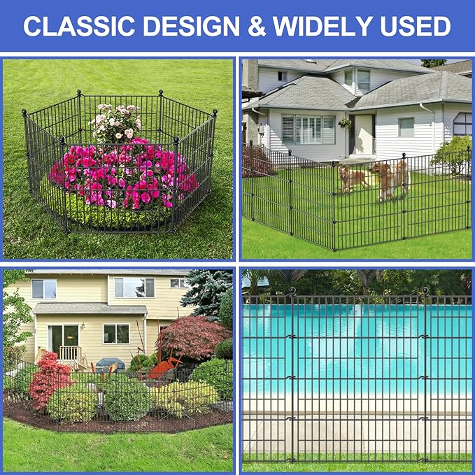 10 Panels No Dig Garden Fence Outdoor for Yard, 40 in(H) X 23.6 ft(L) Animal Barrier Pet Fencing Rustproof Decorative Metal Wire Panel Border for Dog, Rabbits, and Patio Temporary Ground Stakes