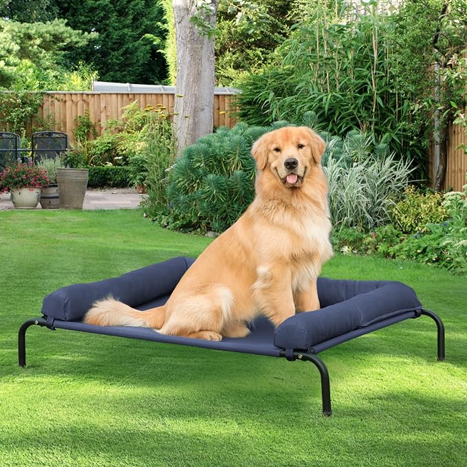 Cooling Elevated Dog Bed, Outdoor Raised Dog Beds, Medium Dogs Cot | Waterproof,W/Breathable Mesh, Pet Cot W/Portable Removable Bolster