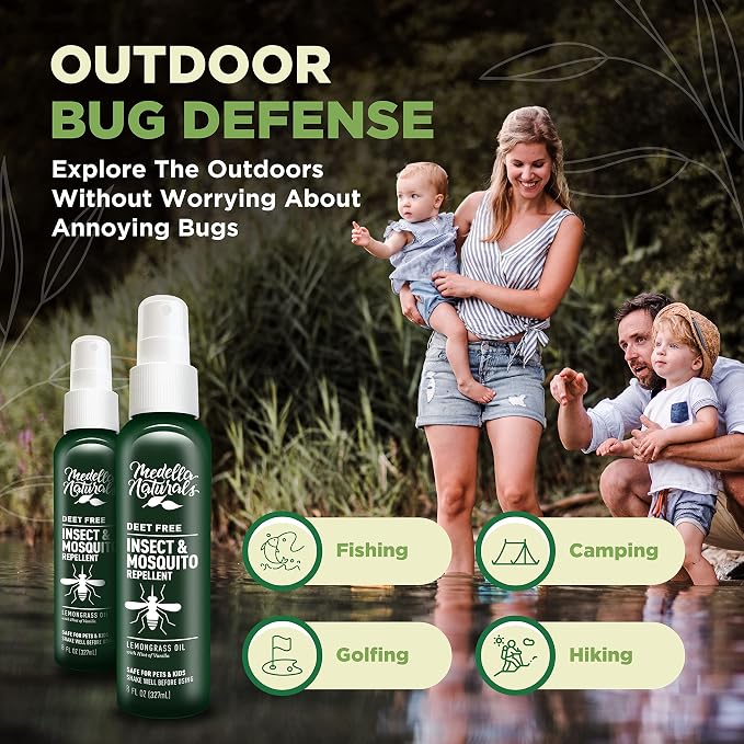 Deet-Free Insect & Mosquito Repellent – Nice Smelling, Pack of 2 (8 oz) | Insect Repellent with Lemongrass Oil Safe for Pets and Kids – Bug Spray for Mosquitoes, Gnats, Black Flies, and No-See-ums