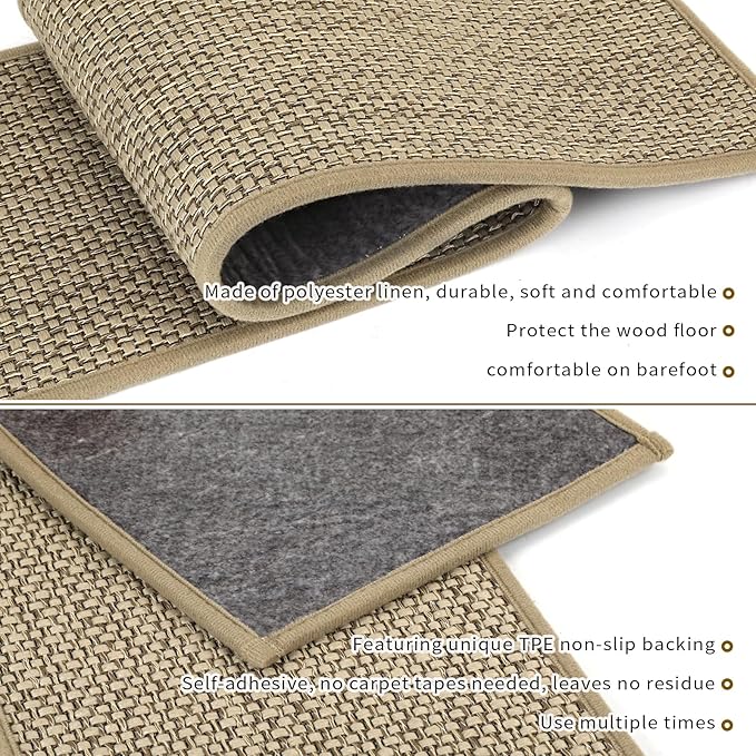 Stair Treads Non Slip for Wooden Steps Indoor 4 Pack 8" X 30" Carpet Stairs Runner for Wood Stairs, Stair Tread Rugs with Reusable Adhesive for Dogs Kids and Elders, Machine Washable, Beige