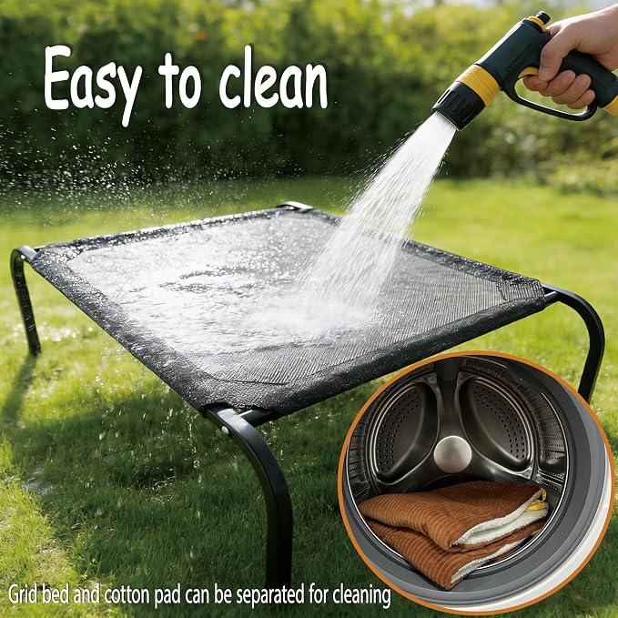 XCL Elevated Dog Bed for Large Dogs, Cooling Raised Dog Bed, Outdoor and Indoor Breathable Mesh Non-Slip Frame Pet Beds, Easy Clean, Installation, Equipped with Pet Cushion, 40In