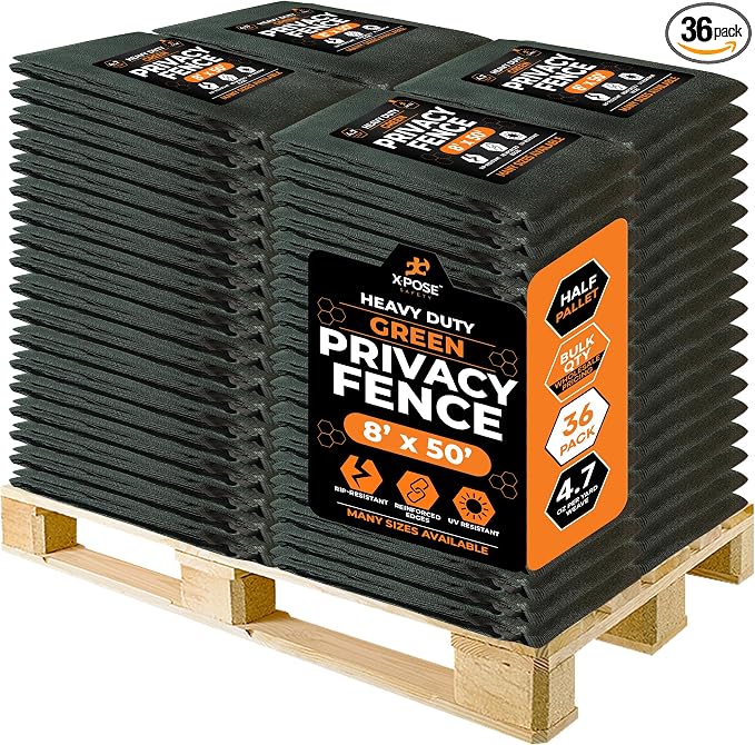 Xpose Safety Privacy Fence Screen 8’ x 50’ (36 Pack) – Bulk Half Pallet – Heavy Duty Green Mesh with 90% Visibility Block, UV Protection – for Garden, Yard, Nursery, Kennel, Dog Run, Greenhouse