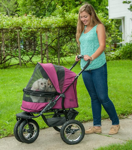 Pet Gear No-Zip Double Pet Stroller, Berry | Zipperless Entry, For Single or Multiple Dogs/Cats, Plush Pad + Weather Cover Included, Large Gel-Filled Tires