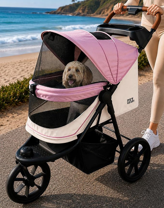 Pet Gear No-Zip AT3 Pet Stroller for Cats/Dogs, Wild Flower | Zipperless Entry, Easy One-Hand Fold, Jogging Tires, Removable Liner, Cup Holder + Storage Basket