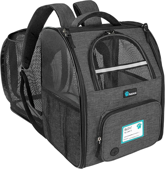 PetAmi Expandable Dog Backpack Carrier for Cats & Pets, Breathable Cat Carrier Backpack with Top Window & Multi-Entry, Ventilated Foldable Travel Carrier for Small Medium Pets up to 18 lbs, Dark Gray