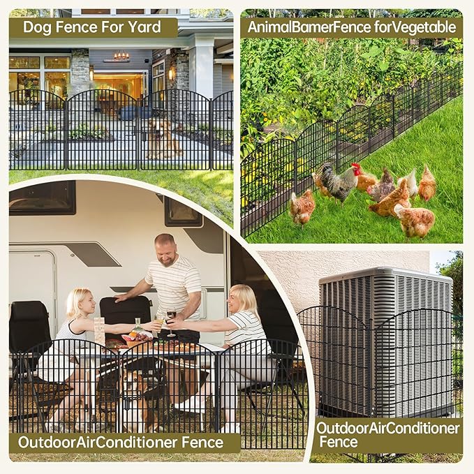 10 Panels No Dig Garden Fence with Gate, 32in x 24.2ft Decorative Dog Fence Outdoor for Yard, Tall Animal Barrier Fencing Rustproof Metal Garden Edging Border, Temporary Fencing for Outdoor, Patio