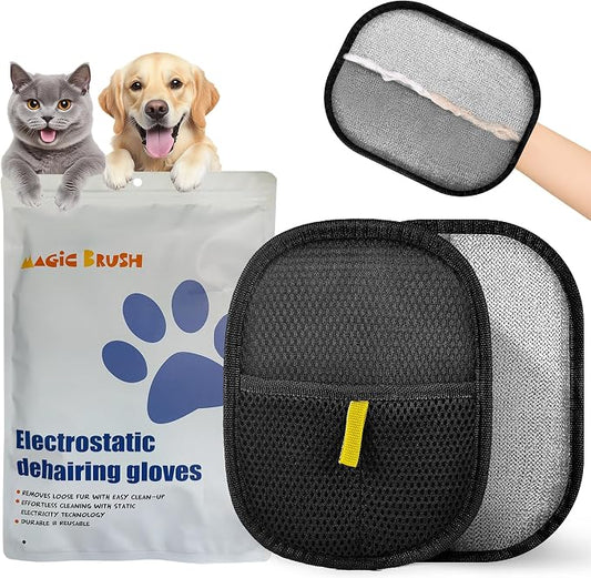 2PC Pet Hair Removal Glove for Cats and Dogs, Electrostatic Reusable Brush, for Couch, Carpet and Car Seat,