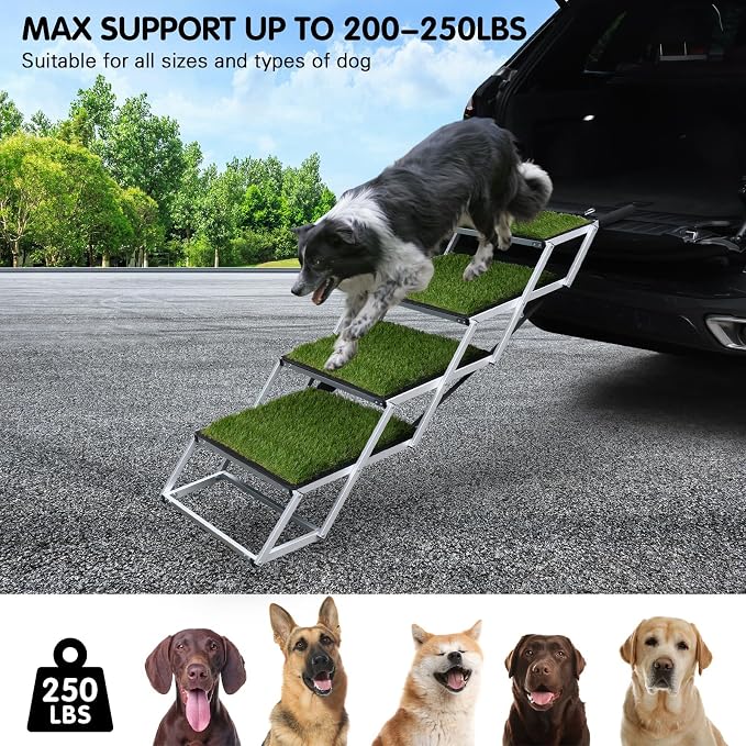 DGSL Folding Dog Stairs for Car, Green 20" Extra Wide 4-Step for Large Dogs | Extra-Wide Stable Steps Reducing Jumping Needs and Supporting Safer Pet Mobility