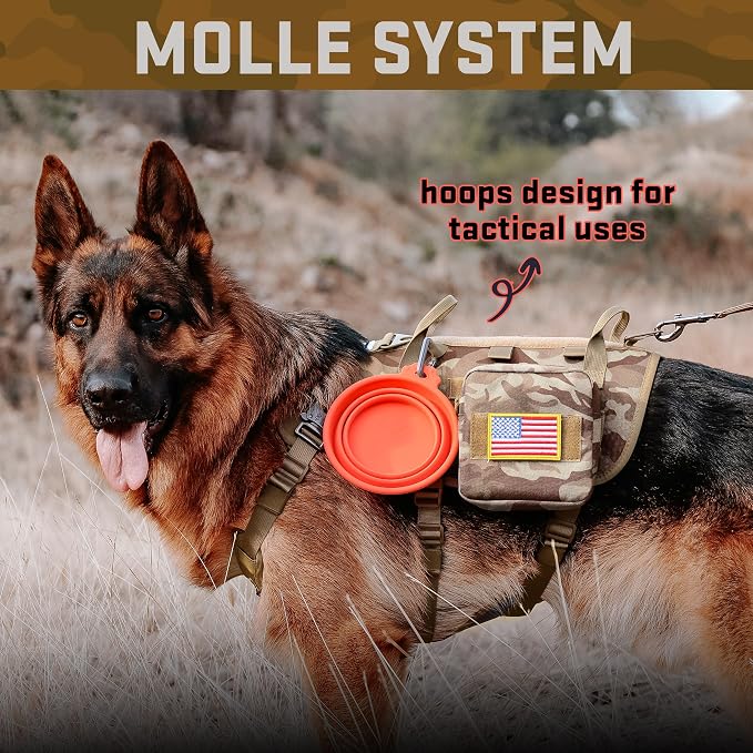 Forestpaw Tactical Dog Harness Pouches and Patches Set,L,Camo Brown | Adjustable Fits 27-40" Chest,70-140 lbs,No Pull Military Style Service Dog Vest for Daily Walking Training,Medium Large Dogs