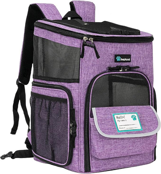 PetAmi Dog Backpack Carrier, Airline Approved 4-Way Entry Cat Backpack Carrier, Ventilated Mesh, Collapsible Pet Carrier for Small Puppy, Kitten, Hiking, Travel Car, Vet, up to 18 lbs, Purple