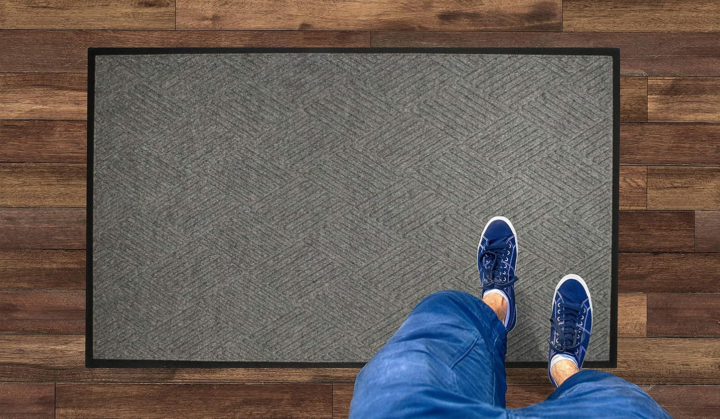 WaterHog Diamond | Commercial-Grade Entrance Mat with Rubber Border – Indoor/Outdoor, Quick Drying, Stain Resistant Door Mat (Medium Grey, 3' x 5')