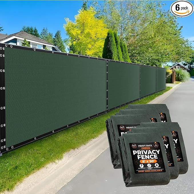Xpose Safety Privacy Fence Screen 8’ x 50’ (6 Pack) – Heavy Duty Green Mesh with 90% Visibility Block, UV Protection – for Garden, Yard, Nursery, Kennel, Dog Run, Greenhouse
