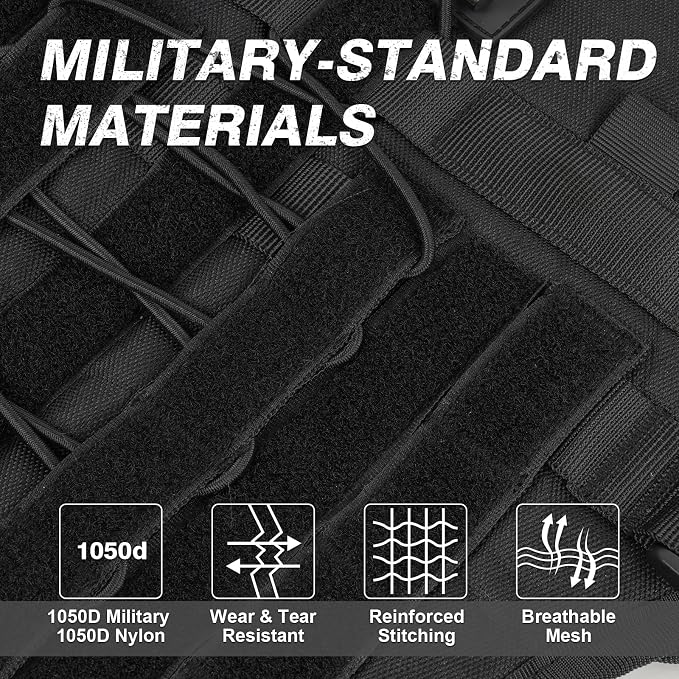 No Pull Tactical Dog Harness Medium Sized Dog, Service Dog Vest, M, Black | Tactical Dog Vest Harness and Leash Set, Adjustable Military Service Dog Harness with Handle for Medium Large Dogs