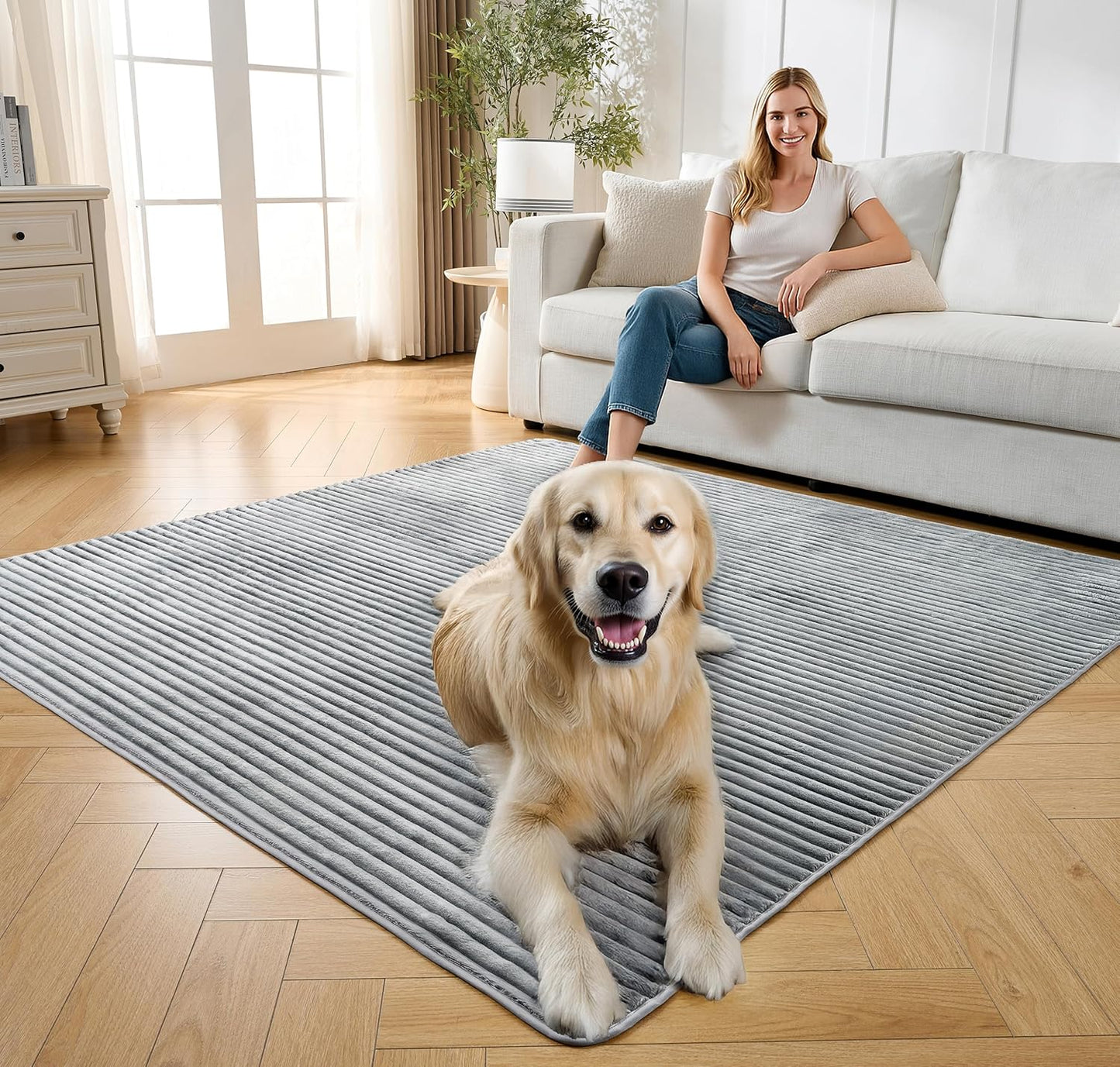 Flannel Washable Pee Pad for Dogs - 2 Pack Reusable Dog Pee Pads Extra Large, Fast Absorb Pet Playpen Mat with Non-Slip Back, Waterproof Puppy Training Pad. (Light Grey, 36" X 72")