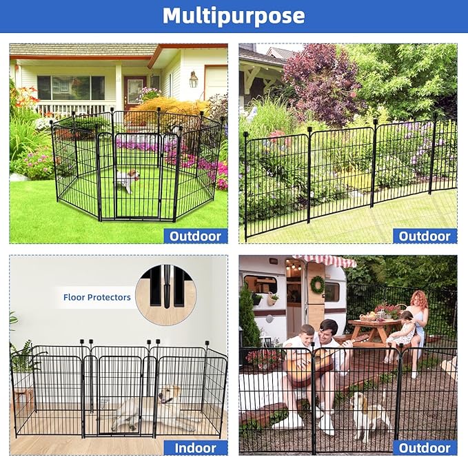ADAVIN 48 in(H) Garden Fence Panels, 8 Panels Total 17.7 Ft(L), Heavy Duty Iron Metal Animal Barrier Fence, Fencing for Flowers Beds, Camping Fence, No Dig Garden Border Fencing for Yard（No Gate）
