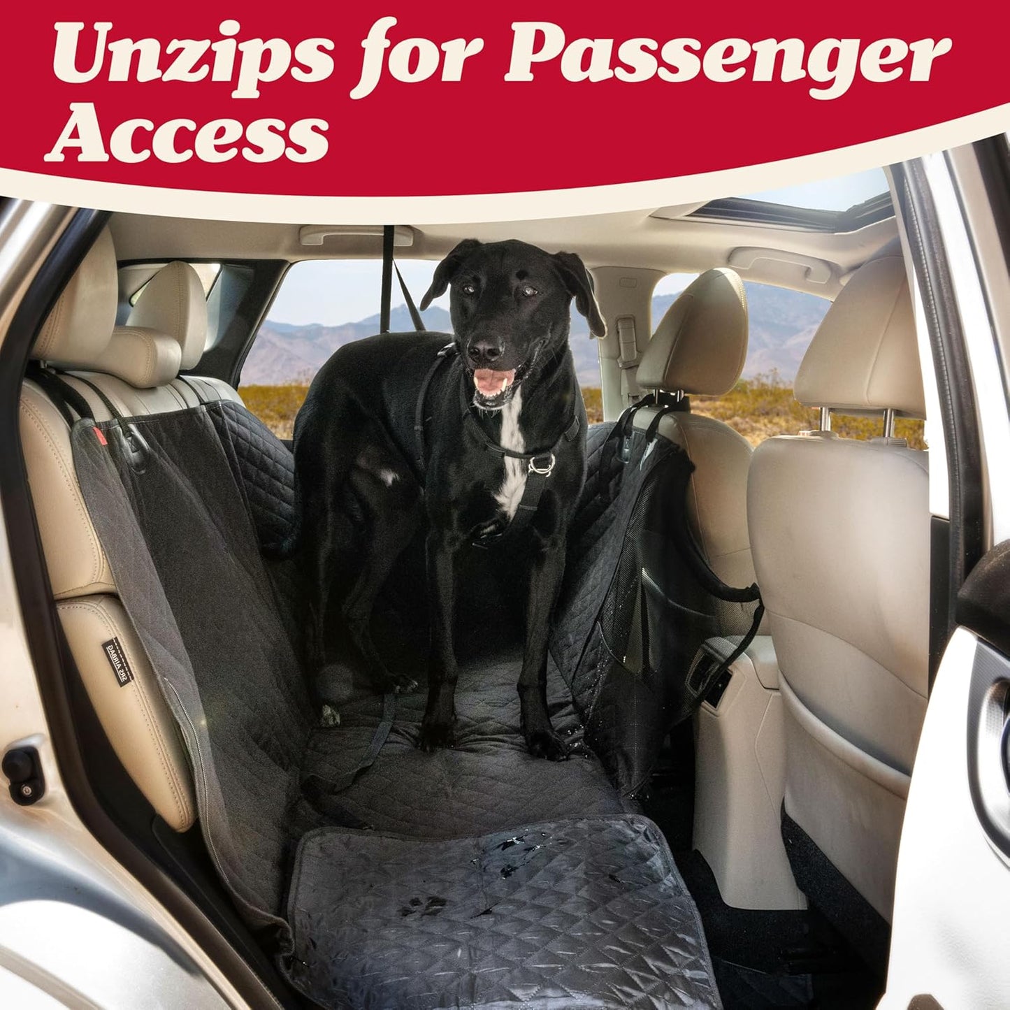 Lusso Gear Dog Car Seat Cover for Back Seat - 100% Waterproof Dog Hammock - Padded Headrest and Mesh Window - Passenger Compatible Rear Car Seat Cover - Fits Trucks, SUVs, Cars