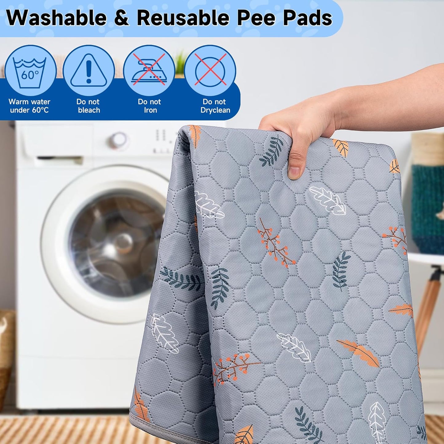 Sunheir Washable Pee Mats for Dogs - Large 48" x 48" 2-Pack Reusable Puppy Pads, Absorb Dog Mats, Whelping Pad, Non-Slip, Protects Urine Leakage (Light Grey, 48x48)
