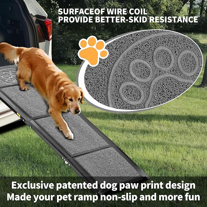 Dog Ramp for Car SUV & Truck, Portable Dog Ramps for Large Dogs | 63" Long & 17.3" Wide, Non-Slip Rug Surface, Dog Car Ramp Up to 250LBS