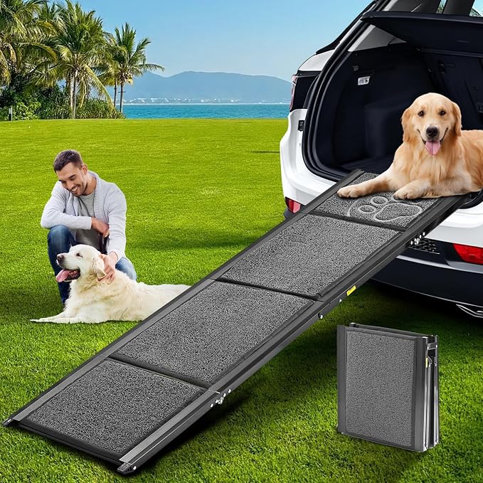 Dog Ramp for Large Dogs, Portable Pet Ramp for SUV Car & Truck | 63" Long & 17.3" Wide, Non-slip Surface, Supports 250 lbs, Foldable Outdoor Pet Ramp