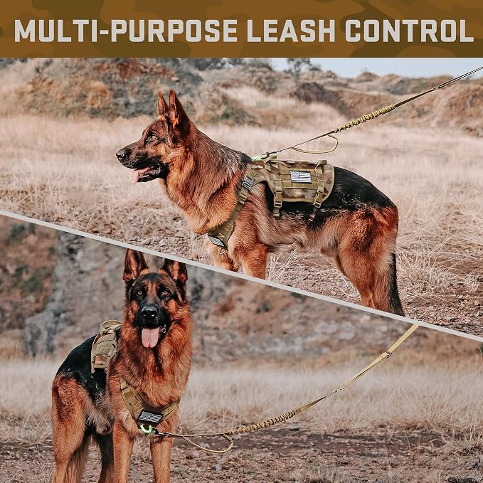 Forestpaw Tactical Dog Harness Pouches and Patches Set,M,Camo Brown | Adjustable Fits 22-35" Chest,30-80 lbs,No Pull Military Style Service Dog Vest for Daily Walking Training,Medium Dogs