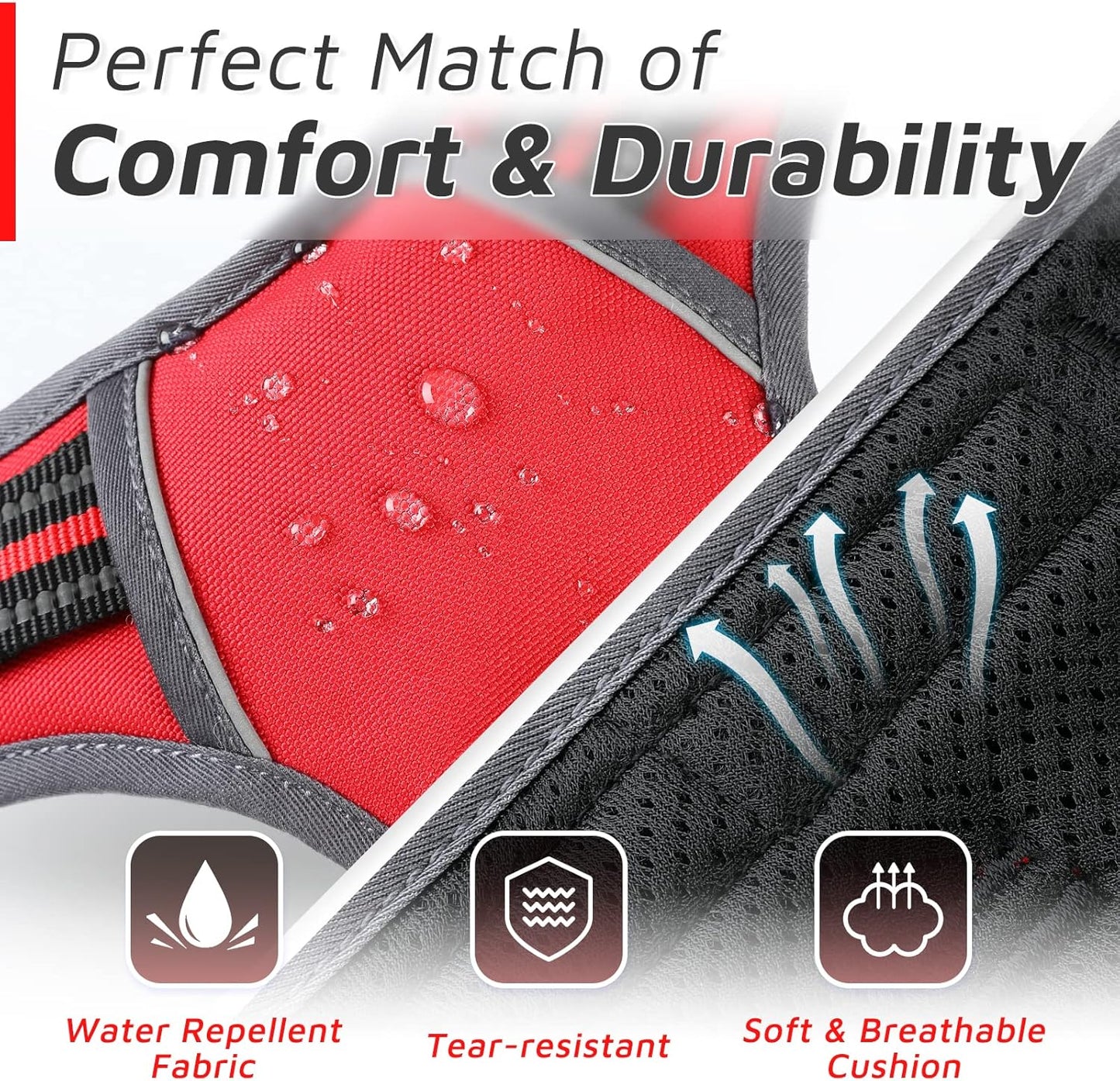 Eagloo Dog Harness for Large Dogs, No Pull Service Vest with Reflective Strips and Control Handle, Adjustable and Comfortable for Easy Walking, No Choke Pet Harness with 2 Metal Rings, Red, L