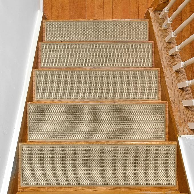 Stair Treads Non Slip for Wooden Steps Indoor 4 Pack 8" X 30" Carpet Stairs Runner for Wood Stairs, Stair Tread Rugs with Reusable Adhesive for Dogs Kids and Elders, Machine Washable, Beige