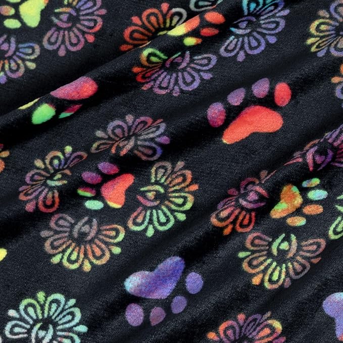 Pet Dog Cat Blanket Ultra Soft Cozy Fleece Paw Print Design Machine Washable Durable for Crates Beds Sofas Travel (Decadent Paws, Medium)