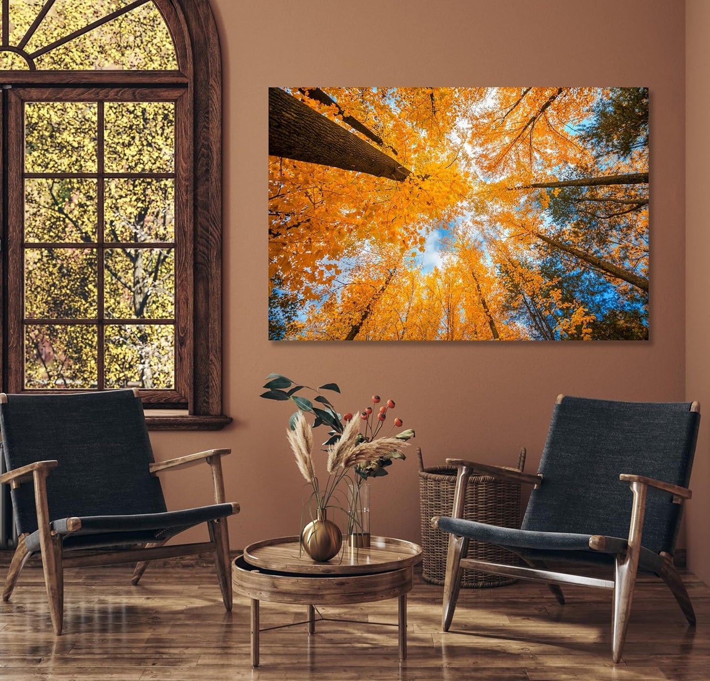 Nature Wall Art Prints - Ocean Forest Mountain Lake Canvas Landscapes - Small to Extra Large Living Room Bedroom Kitchen Bathroom Décor (Blue Sky Through Yellow Autumn Trees, 16L" x 24W")