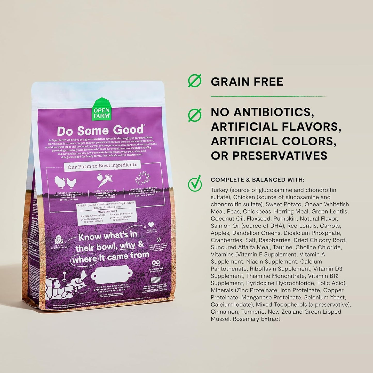 Open Farm, Grain-Free Dry Dog Food for Senior Dogs, Complete & Balanced Kibble to Support Joints & Mobility, Sustainably & Ethically Sourced Ingredients, Chicken & Turkey Recipe for Seniors, 4lb Bag