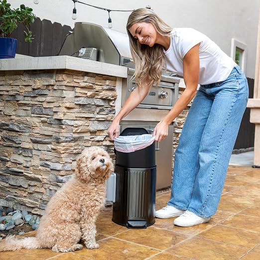 Dog Poop Trash Can Outside with Lid – 12L Stainless Steel Outdoor Trash Can with Reusable Charcoal Filter, Step-On Pedal & Bag Dispenser – Dog Waste Station, Cat Litter Trash Can & Diaper Pail