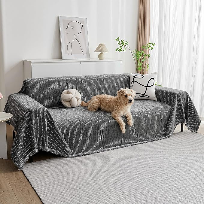 MYSKY HOME Couch Covers for Sofa, Dog Couch Cover Protector, Dark Grey Lines Sofa Covers for Sectional L Shape, Pets Couch Throw Cover Washable Durable Large Couch Cover for Dogs, Cats, 71"X102"