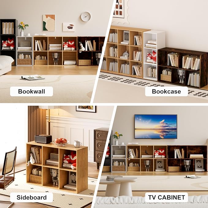Book Shelf, Wooden Cube Storage Organizer with 11" Open Cubes, Stackable Modular Bookcase for Room Divider Storage, 2 Tier Bookshelf for Living Room, Bedroom, Office (Oak, 6-Cube)