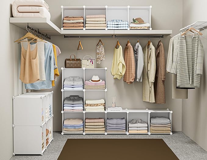 HOMIDEC Closet Organizers and Storage, 9 Cube Storage Organizer, White | Portable Closet Organizer System, Storage Cubes Shelves, for Bedroom, Kids Room, Bathroom, Wardrobe, Clothes Rack