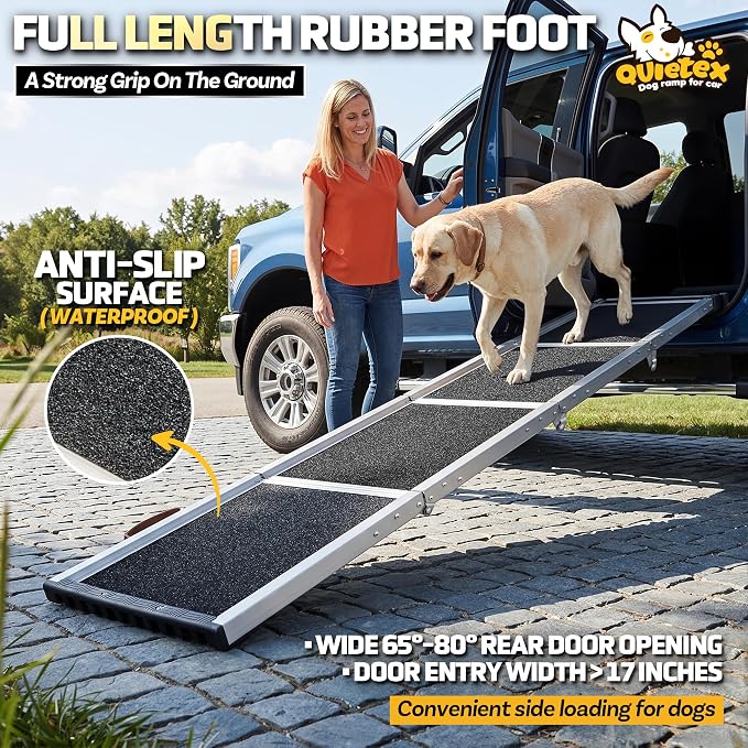 71”Dog Ramp for Car SUV Truck with Adjustable Head | Aluminum Alloy Dog Ramp, Foldable Outdoor Pet Ramp,Up to 200 LBS,Non-Slip Surface Dog Ramps