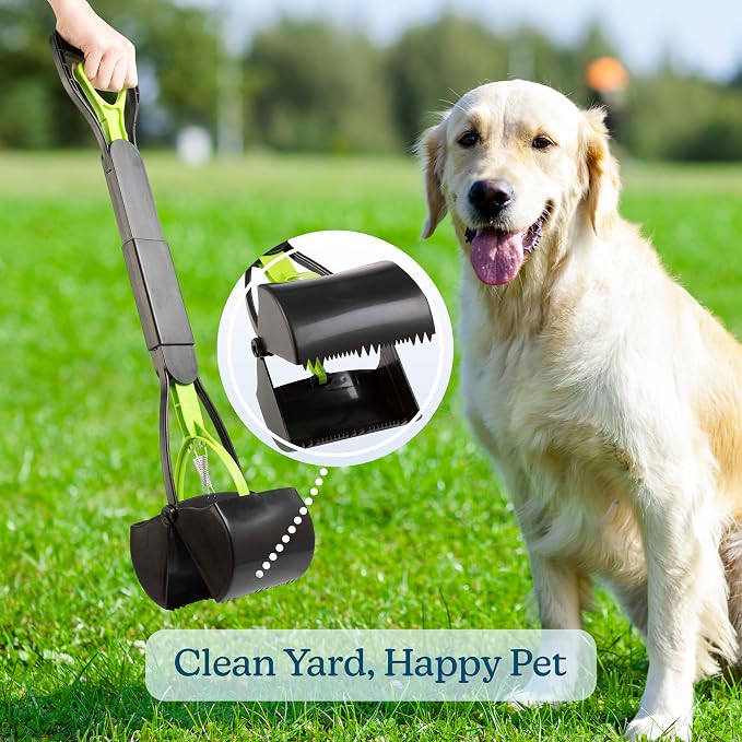 Pooper Scooper - Foldable Cat and Dog Poop Scoop with Ergonomic Handle - Enables One-Handed Use on Concrete, Grass, and Gravel by PETMAKER (Green)